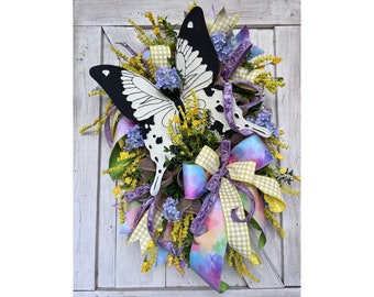 Everyday Wreath for Front Door, Summer Wreath with Butterflies, Butterfly Spring Wreath, Luxury Everyday Wreath, Large Summer Wreath