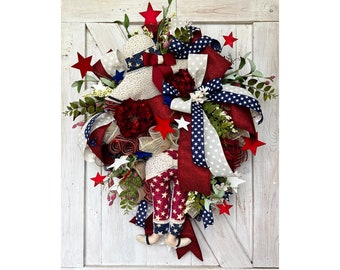 Patriotic Wreaths for Front Door, Primitive Patriotic Wreath, Rustic Patriotic Wreath, Farmhouse Patriotic Wreath, Forth of July Wreath