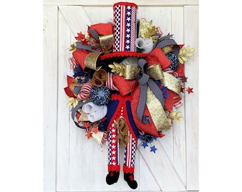 Patriotic Wreaths for Front Door, Patriotic Wreath, Uncle Sam Wreath, Fourth of July Wreath, July 4th Wreath, 4th of July Wreath