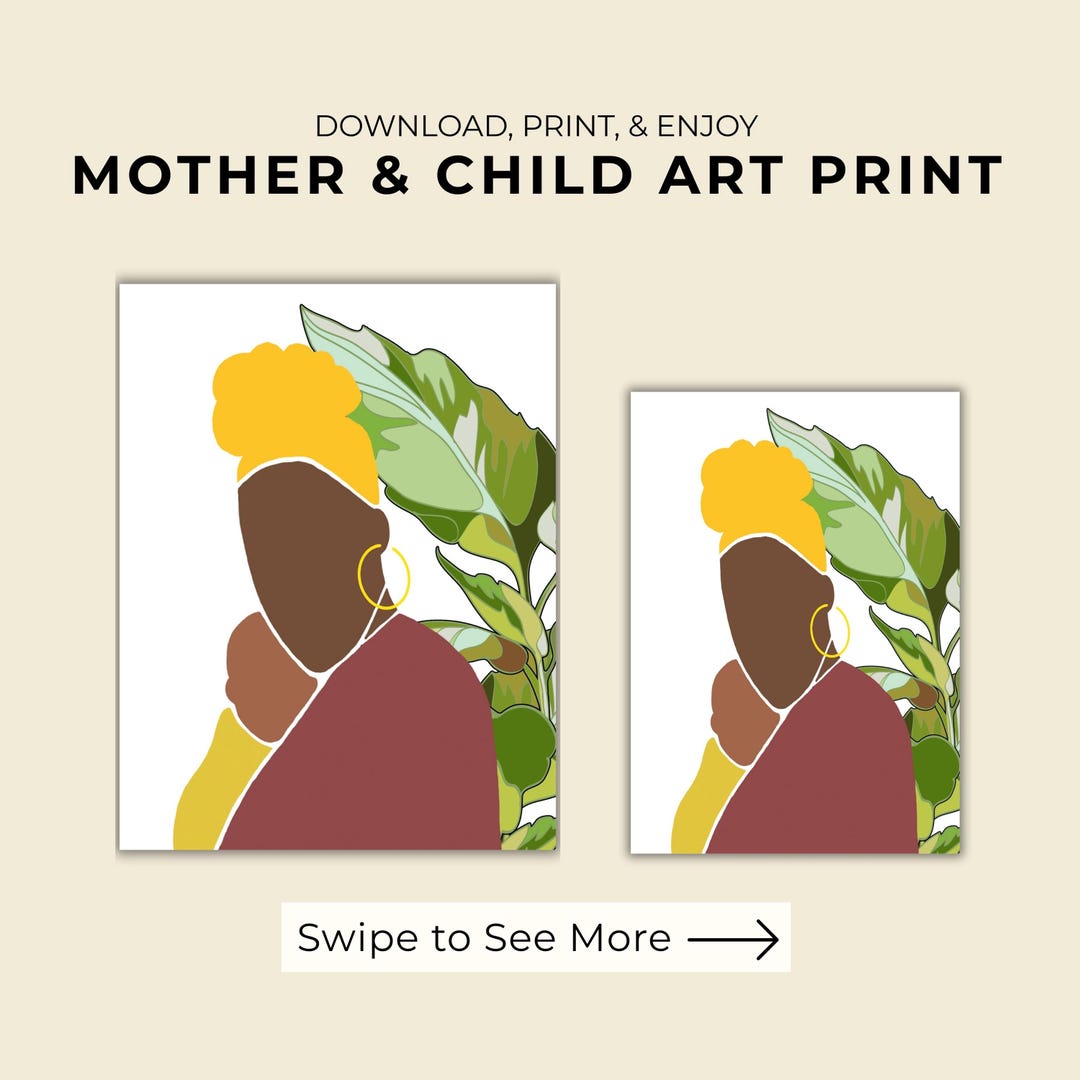 African American Mother Child Art Print, Neutral Nursery Wall Decor ...