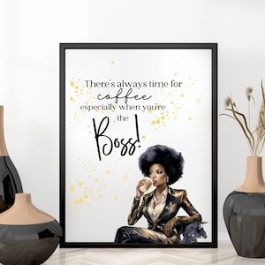Boss Lady Coffee Quote Printable | Black Woman Art | Digital PNG | Inspirational Wall Art