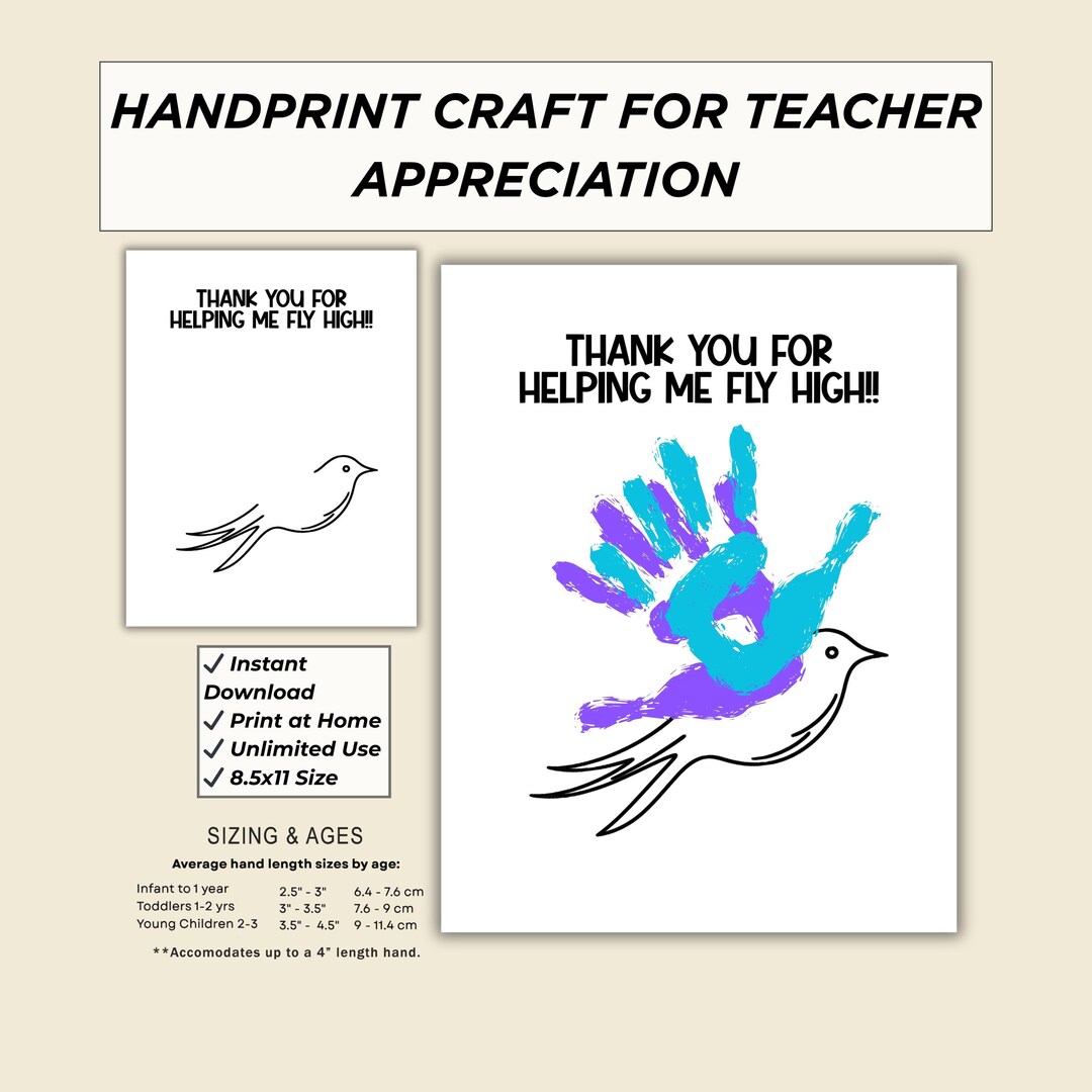 Teacher Appreciation Handprint Craft Printable | Dove-themed Thank You ...