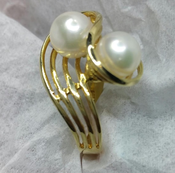 14 kt. yellow gold ladies 2 pearl estate ring fin… - image 2