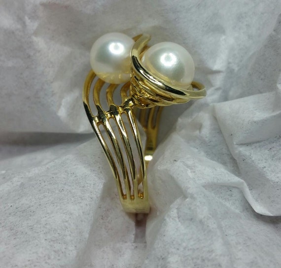 14 kt. yellow gold ladies 2 pearl estate ring fin… - image 3