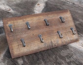 Hand-Forged Hook Rack - 8 Small Hooks on an 11 quot long aged wood piece, key rack, jewelry rack, hair accesory hook, hook rack, key hook