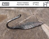 Decorative FEATHER Hand-Forged Hook - 7 quot Tall