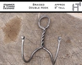 Decorative BRAIDED Double Hand-Forged Hook - 9 quot Tall