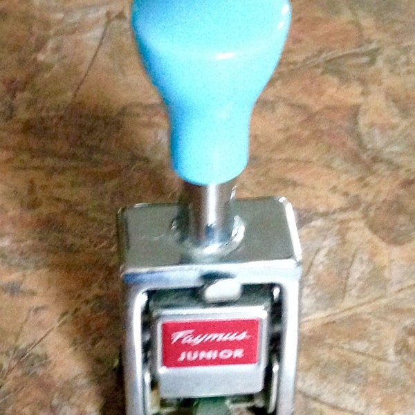Vintage Faymus Automatic Numbering Machine "Stamper" four digits Wonderful light blue handle