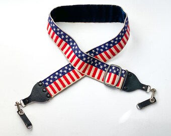 Vintage USA Camera Strap-American Flag Carry All Strap - Amerikansk kamerarem-70s Correa cámara americana-Sangle d'appareil photo américain