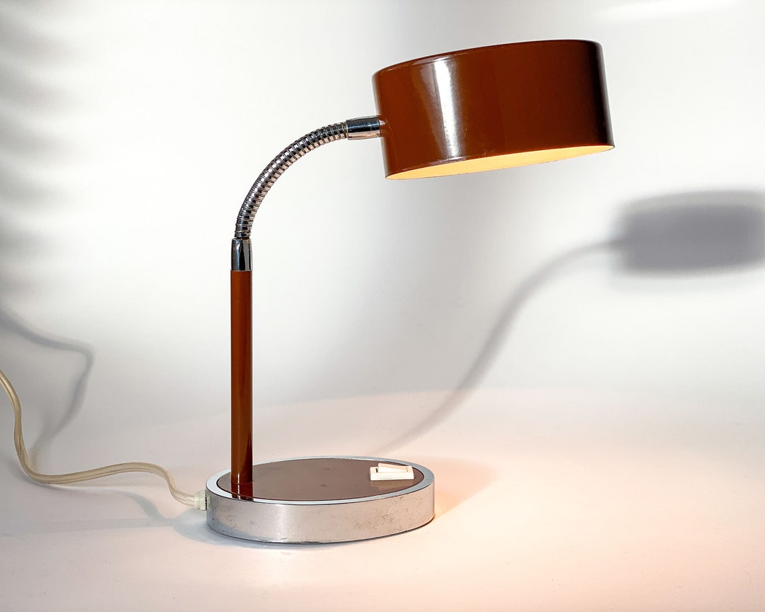 Vintage 60S Desk Lamp Space Age Table Lamp Brown Silver Metal Desk Lamp ...