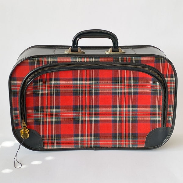 Vintage Tartan Suitcase,Retro Cor Dek Checkered Suitcase,Valise écossaise,Maleta Tartán,타탄 여행 가방,Valigia scozzese,1950S Schotse Ruit Koffer