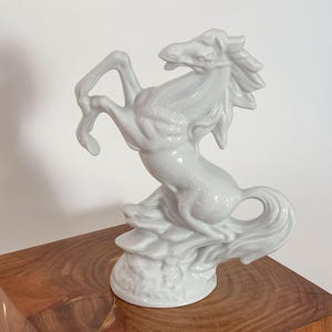 Vintage Porcelain Rearing Horse Statue: 60s Home Decor