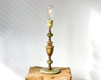 Base de lámpara de latón de mármol ónix vintage,Retro Pied de lampe en laiton marbré,大理石の真鍮製ランプベース,대리석 황동 램프 베이스,70s Base de lámpara de latón de mármol