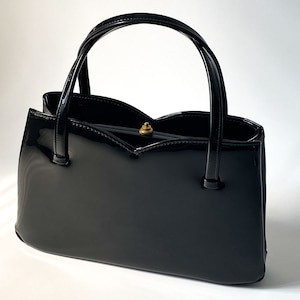 Vintage Black Patent Leather Handbag-Borsa in vernice nera-Sort patent håndtaske - Sac à main verni noir-Svart patenthandväska - 블랙 페이턴트 핸드백