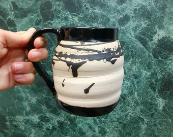 Handmade Pottery | Ceramic Coffee Mug, Tea Cup (16 Ounce) | Black and White | Minimal