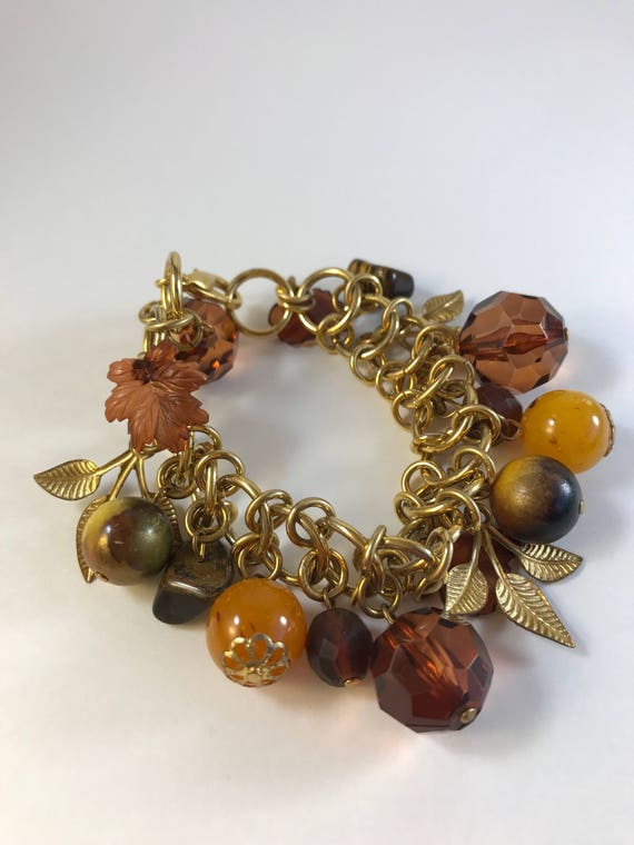 Autumn Colored Gold Tone Bangle Beaded Bracelet