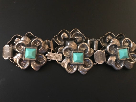 Vintage Sterling Silver Turquoise Mexican Bracelet - image 1