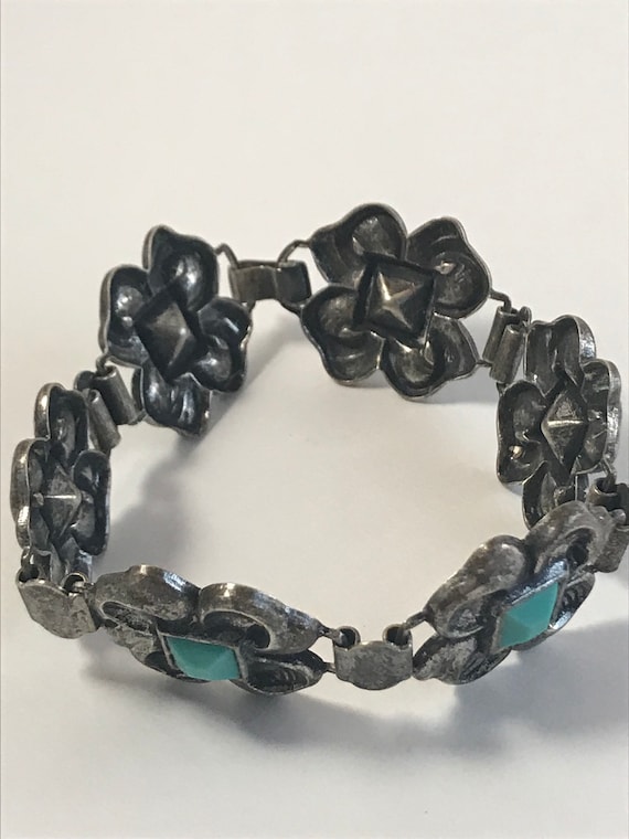 Vintage Sterling Silver Turquoise Mexican Bracelet - image 3