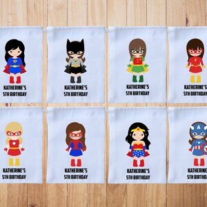 Superheroes Favor Bags-Birthday Favor Bags-Girls Superher Party-Kids Birthday Party Bags-Personalized Favor Bags-Custom Goodie Bag Set of 8