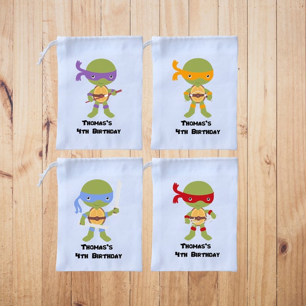 Ninja Turtles Favor Bags -Birthday Favor Bags-Custom Ninja Turtles favor Bag-Kids Birthday Bag- Personalized Favor Bags-Goodie Bags Set of 4