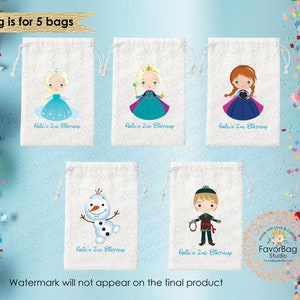 Frozen Favor Bags-Birthday Favor Bags-Disney Princess Party-Kids Birthday Party Bags- Personalized Favor Bags-Custom Goodie Bags Set of 5