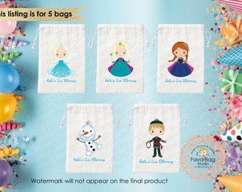 Frozen Favor Bags-Birthday Favor Bags-Disney Princess Party-Kids Birthday Party Bags- Personalized Favor Bags-Custom Goodie Bags Set of 5