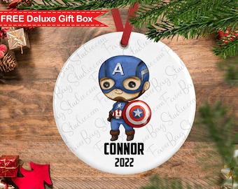 Captain America ornament-Superhero Christmas Ornament-Boys Christmas ornament-Personalized Christmas ornament kids-Captain America superhero