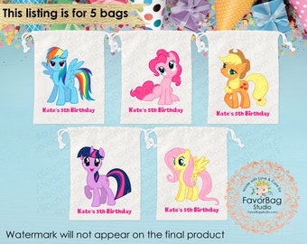 Little Pony Favor Bags-Kids Favor Bags-Pinkie Pie favor Bags-Kids Birthday Party Bags-Personalized Favor Bags-Custom Bags-Favor bag Set of 5