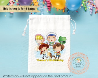 Toy Story Favor Bags-Toy Story Birthday Favor Bags-Buzz Lightyear Birthday Party-Bo Peep Party Bags-Goodie Bags-Woody Favor Bags Set of 5
