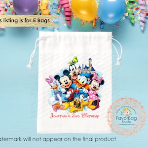 Mickey Mouse Favor Bags-Disney Birthday Favor Bags-Mickey Mouse & friends Favor Bags-Disney Mickey and Minnie Party Goodie bag SET of 5
