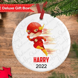 Superhero Christmas Ornament-Boys Christmas ornament-Personalized Christmas ornament kids-Fast Superhero ornament-Superhero keepsake
