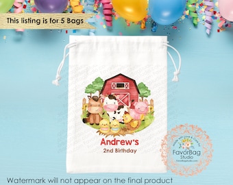 Farm Animals Favor Bag-Kids Birthday Party Bag-Personalized Favor Bags-Country farm Goodie Bags-Farm Animals Favor-Country side bag-SET of 5