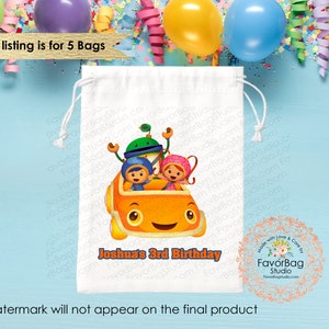 Umizoomi Favor Bags-Umizoomi Birthday Favor Bag-Umizoomi Birthday Party-Kids Birthday Party Bag-Custom Goodie Bags-Cotton Favor Bag Set of 5