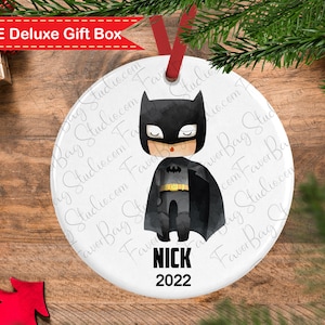 Superhero Christmas Ornament-Superhero Boys Christmas ornament-Personalized Christmas ornament kids-Bat superhero gift-Bat ornament