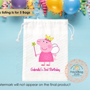 Princess Peppa Pig Favor Bags -Birthday Favor Bags-Custom favor Bags-Kids Birthday Party Bag- Personalized Favor Bags-Custom Goodie-SET of 5