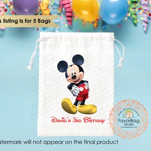 Mickey Mouse Favor Bags-Disney Birthday Favor Bags-Mickey Mouse favor Bags-Kids Birthday Party Bags-Personalized Favor Bags-SET of 5