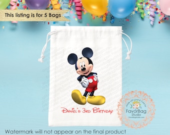 Mickey Mouse Favor Bags-Disney Birthday Favor Bags-Mickey Mouse favor Bags-Kids Birthday Party Bags-Personalized Favor Bags-SET of 5