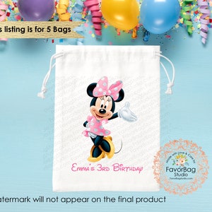 Minnie Mouse Favor Bag-Disney Birthday Favor Bag-Minnie Mouse favor Bag-Kids Birthday Party Bags-Personalized Favor Bags-Custom bag-SET of 5