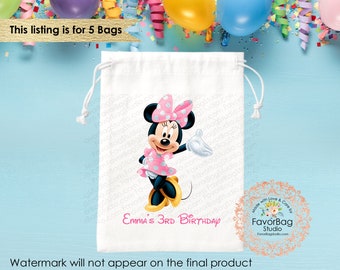 Minnie Mouse Favor Bag-Disney Birthday Favor Bag-Minnie Mouse favor Bag-Kids Birthday Party Bags-Personalized Favor Bags-Custom bag-SET of 5