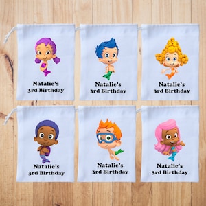 Bubble Guppies Favor Bags -Birthday Favor Bags-Custom favor Bags-Kids Birthday Party Bags-Personalized Favor Bags-Custom Goodie Bag Set of 6