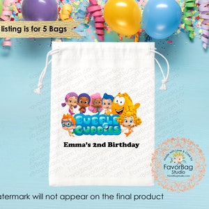 Bubble Guppies Favor Bags-Birthday Favor Bags-Custom favor Bags-Kids Birthday Party Bag-Personalized Favor Bags-Custom Goodie Bag-SET of 5