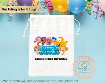 Bubble Guppies Favor Bags-Birthday Favor Bags-Custom favor Bags-Kids Birthday Party Bag-Personalized Favor Bags-Custom Goodie Bag-SET of 5