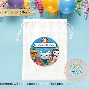 Octonauts Favor Bags-Birthday Favor Bags-Octonauts Party supply-Kids Birthday Party Bags-Personalized Favor Bags-Custom GoodieBag Set of 5
