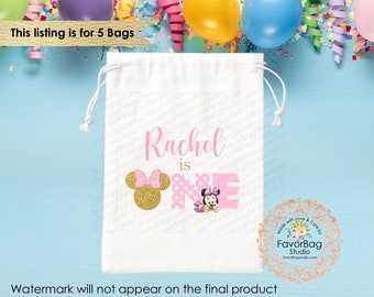 Baby Minnie Favor Bag-Minnie First Birthday Goodie Bag-Disney first Birthday Party bag-Disney Baby First party favor bag set of 5