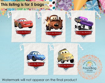 Cars Movie Favor Bags-McQueen Favor Bags-Kids Birthday favor Bags-Mater Party Bags-Personalized Favor Bags-Custom Goodie Bags-SET of 5