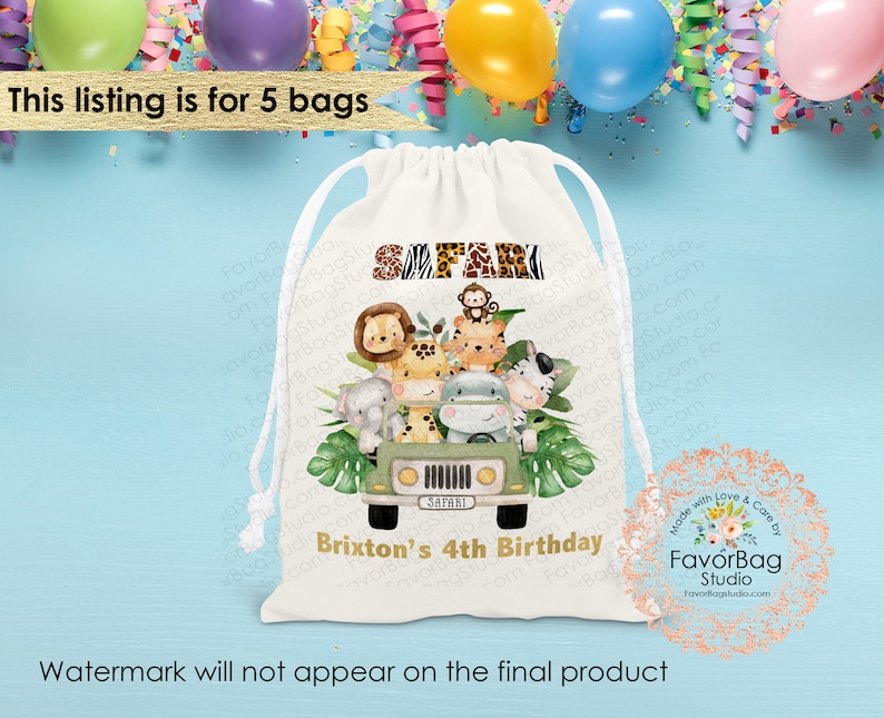 Wild One Favor Bags First Birthday Favor Bags-Safari favor Bags-Kids Party Bags Personalized Favor Bags-Custom Goodie Bags-SET of 5 SAFARI