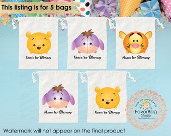 Winnie the Pooh Favor bag-Tsum tsum Winnie the Pooh favor Bags-Disney Birthday Favor Bags-Kids Birthday Party Bags-Custom favor bag Set of 5