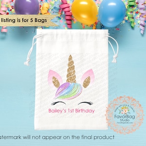 Unicorn Favor Bag-Birthday Favor Bags-Custom Unicorn favor Bags-Kids Birthday Party Bags- Personalized Favor Bags-Custom Goodie Bag-SET of 5