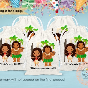 Moana Favor Bags-Birthday Favor Bags-Custom Moana Disney favor Bags-Kids Birthday Party Bags-Personalized Favor Bags-Goodie Bag Set of 5