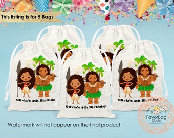 Moana Favor Bags-Birthday Favor Bags-Custom Moana Disney favor Bags-Kids Birthday Party Bags-Personalized Favor Bags-Goodie Bag Set of 5